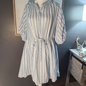 Old Navy Blue & White Striped Button-Front Dress